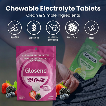 Glosene™ - Chewable Electrolyte Tablets - Fast Acting Hydration - Mixed Berry Flavor